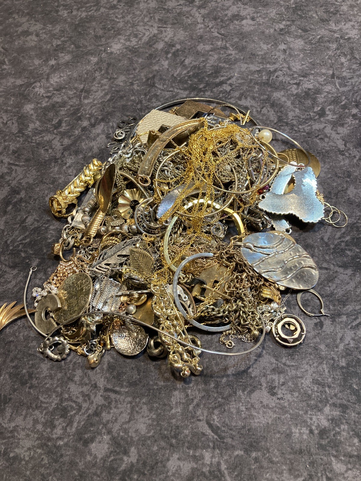 3 LB Broken Tangled Gold & Silver Tone Jewelry Lot Treasure Hunt Unsearched