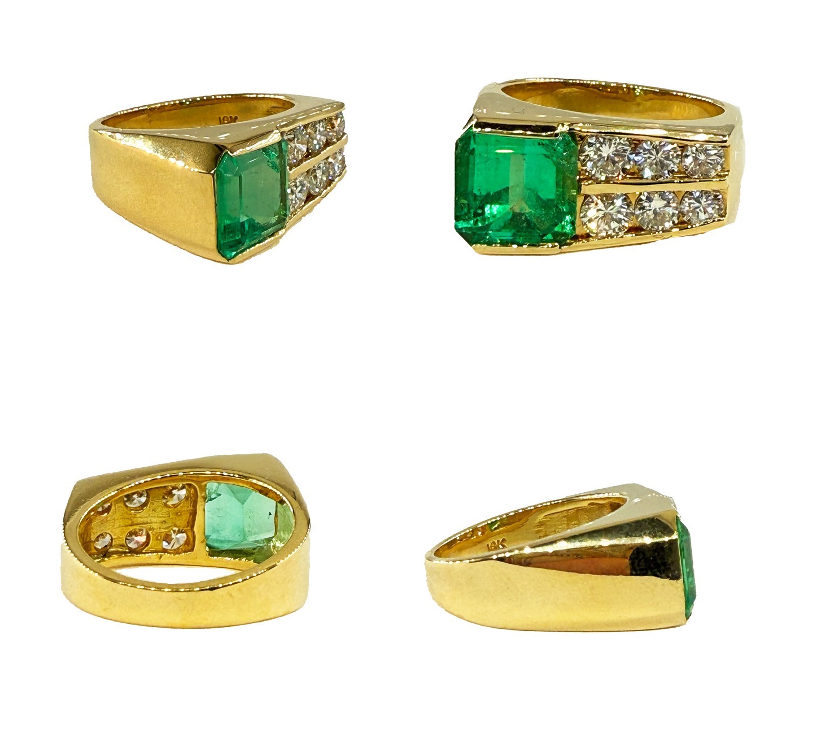 Vintage GIA 4.20ctw Natural Colombian Green Emerald Diamond 18K Yellow Gold Ring