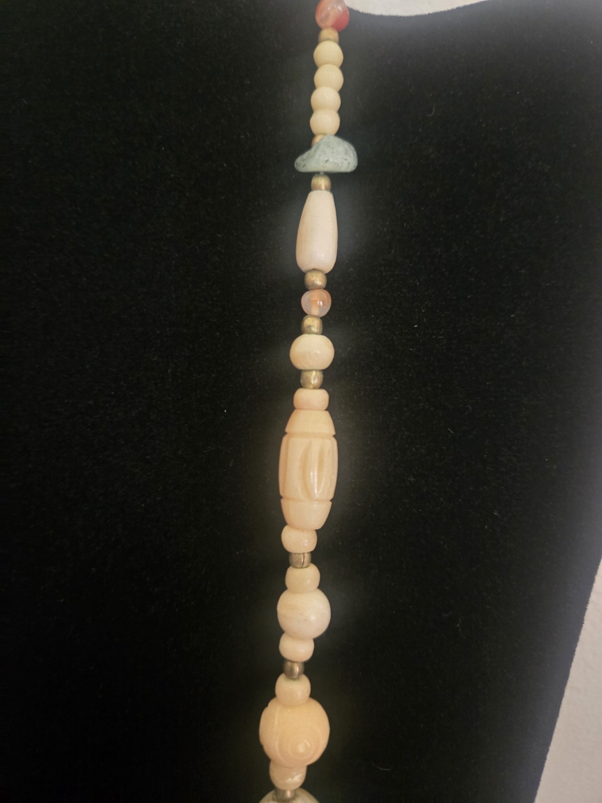 Vintage Stone And Carved Bovine Bone Beaded Necklace 32″