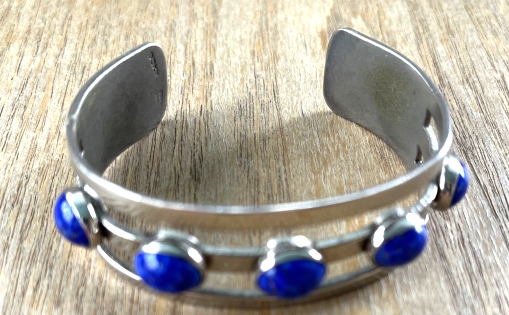 Vintage Taxco Sterling Silver Lapis Lazulli Bracelet 925 Modernist Jewelry