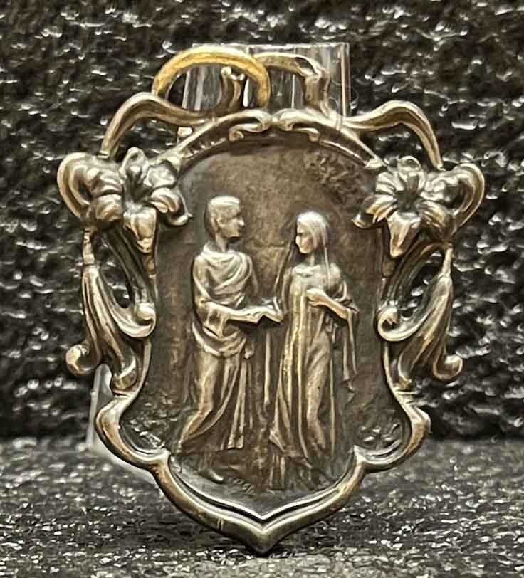 France Art Nouveau 1928 couple commitment design flowers lovely sign “GD” silver