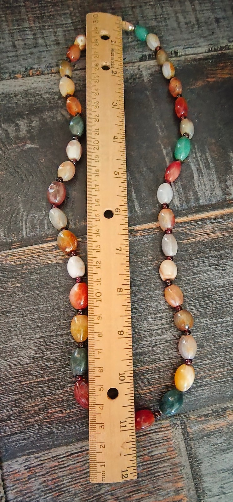 Vintage Chinese Moss Agate gemstone necklace, graduated polished beads, rare