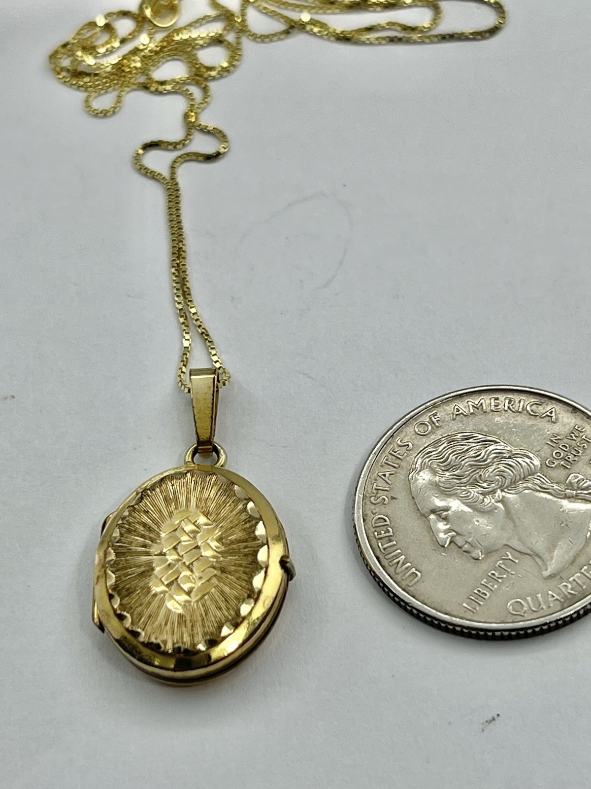 Vintage Rolled Gold Diamond Cut Design Double Oval Locket by Andreas Daub 18”