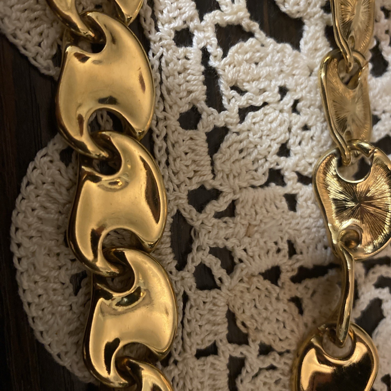 Vtg Monet Signed Gold Plate Panel Link Mariner Runway Glamour Statement Necklace