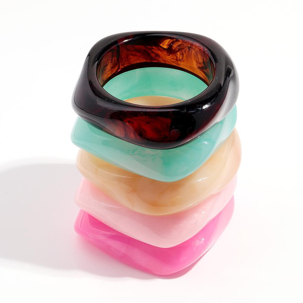 Vintage Acrylic Geometric Bangles – Trendy Wide Cuff Resin Bracelets for 2025
