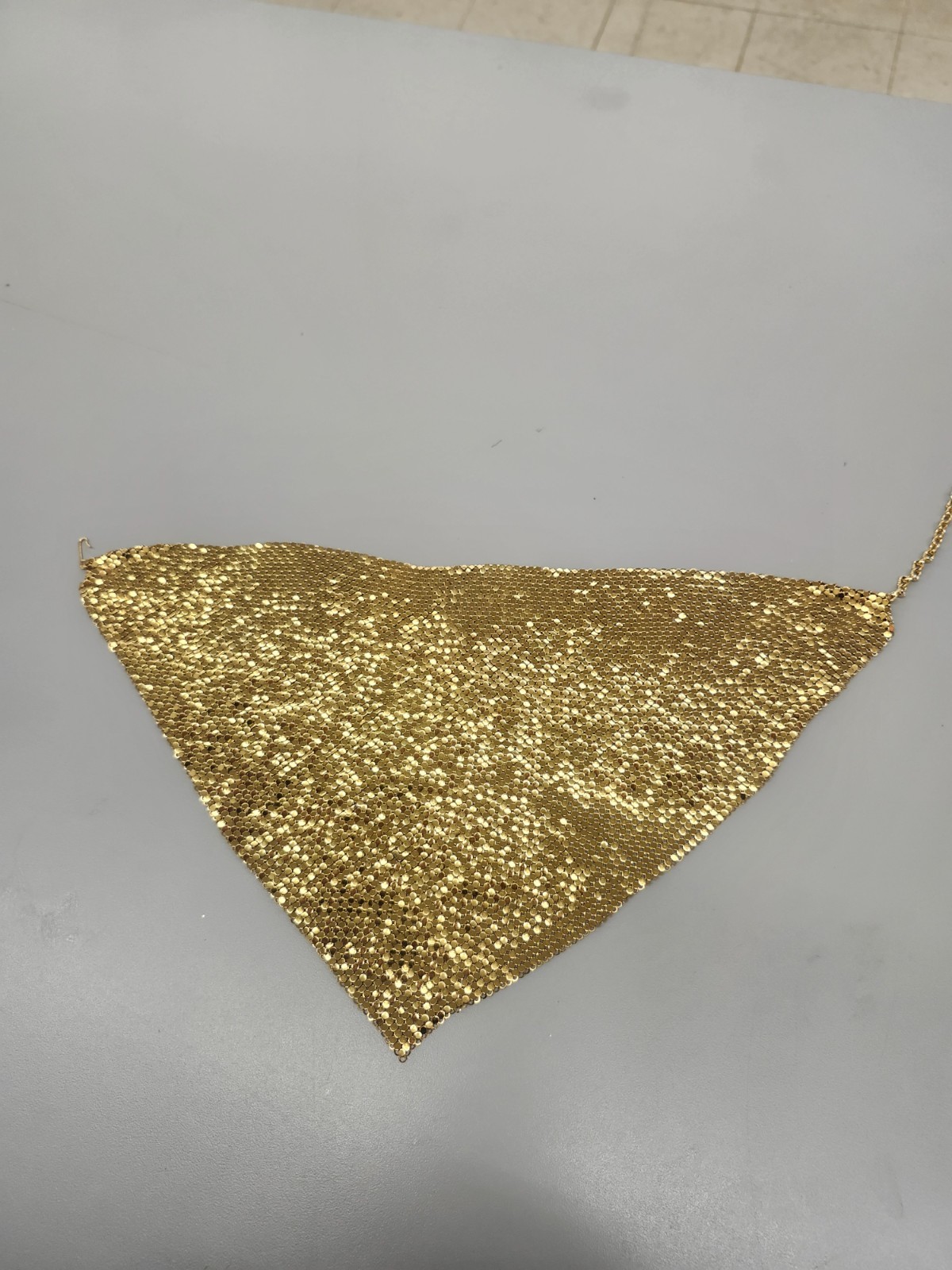 Signed Whiting & Davis Gold Tone Mesh Bib Necklace Disco Era Vintage 17″ x 7″