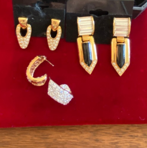 Lot of 3 Vintage Swarovski & Unknown gold tone crystal earrings pierced post