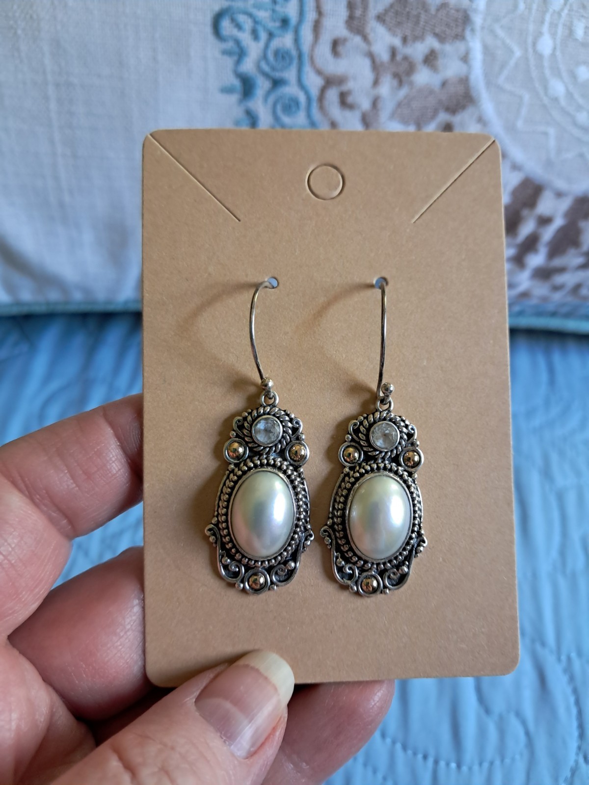 Vintage 18k Sterling Silver Pearl Robert Manse Designs Bali Style Earrings