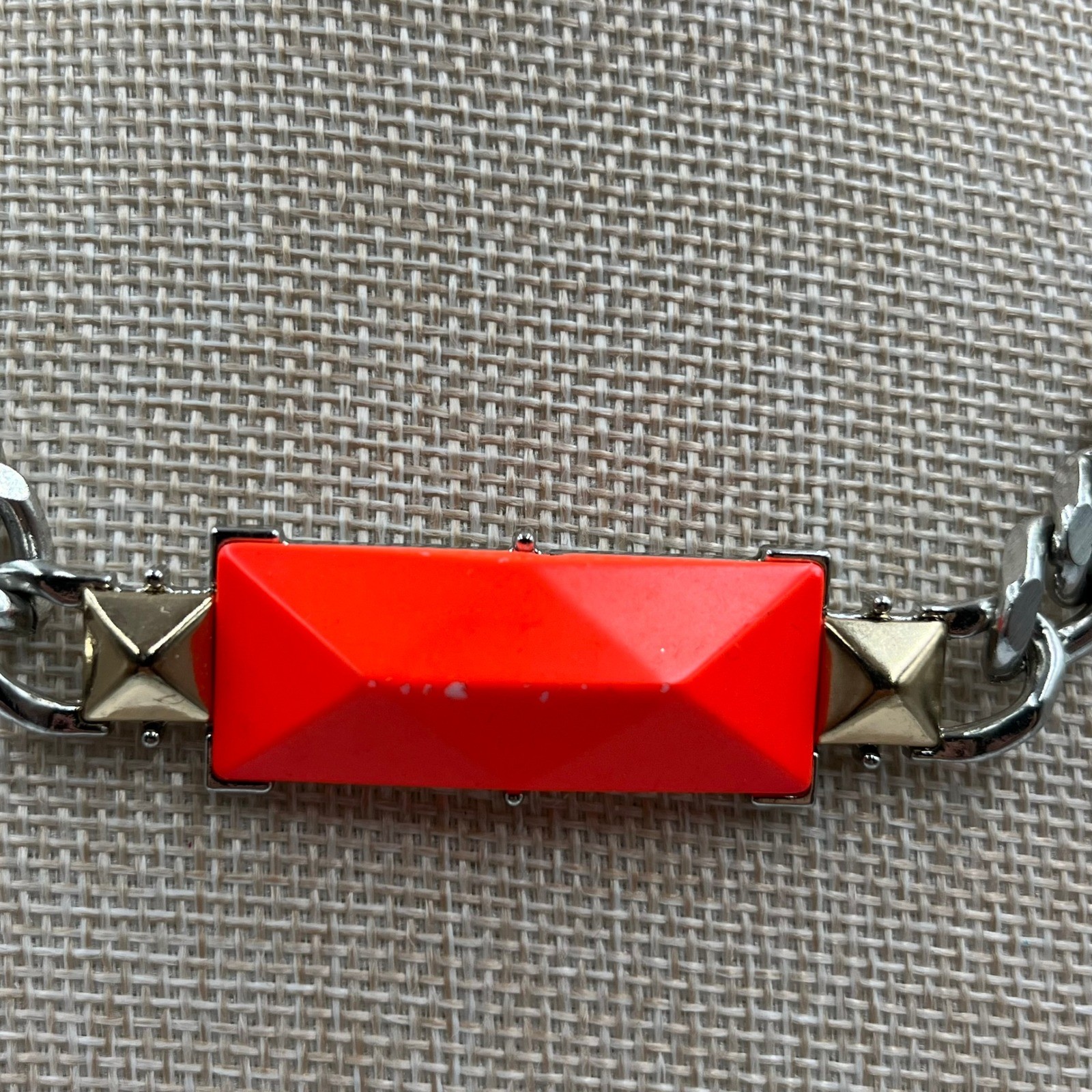VTG Statement Chunky Silver Tone Curb Chain Necklace Faceted Rectangle Pendant