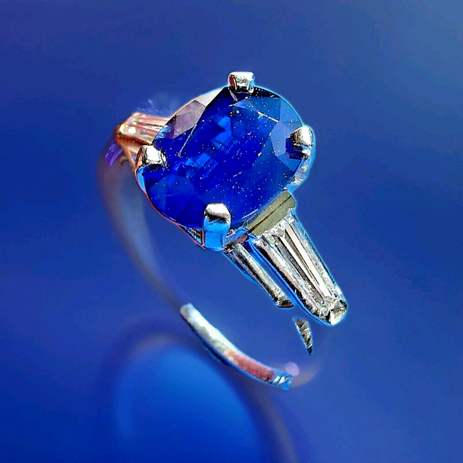 EARTH MINED SAPPHIRE DIAMOND Deco Engagement Ring Vintage PLATINUM Solitaire 3CT