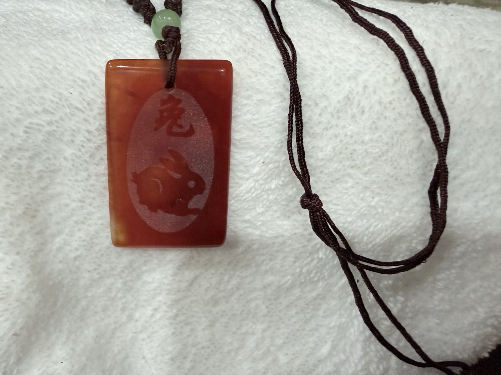 Vintage carnelian necklace pendant with jade