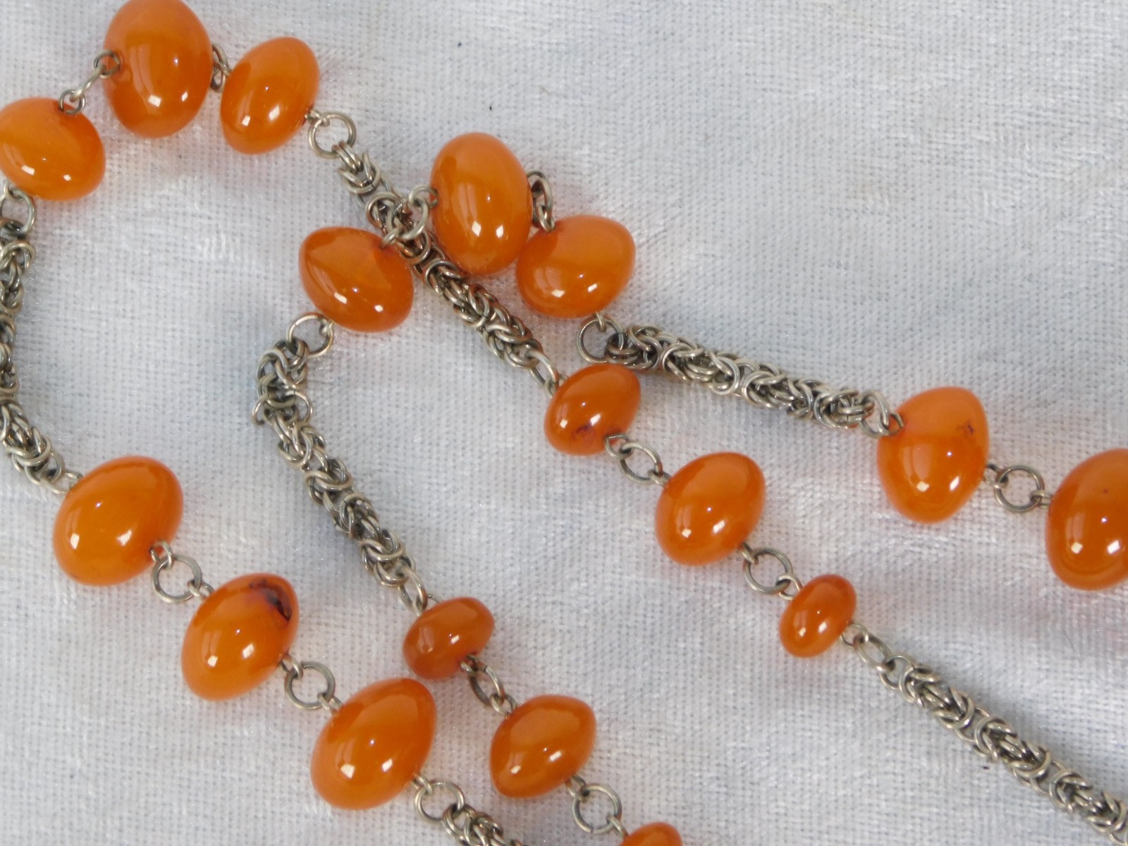 Vintage Natural Butterscotch Egg Yolk Baltic Amber Silver Bead Necklace 87g 48″