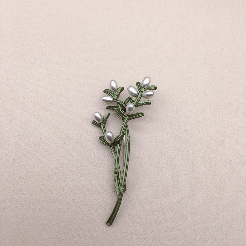Vintage Green Color Plant Pearls Brooch Pin Flower Brooch For Women Jewelry Gift