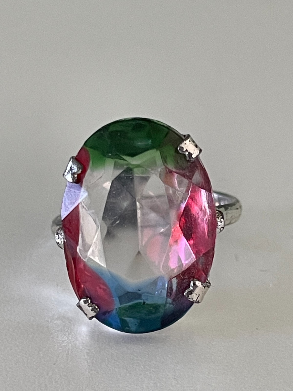 Vintage Crystal Rainbow 835 Silver Screw Back Earrings and Adjustable Ring