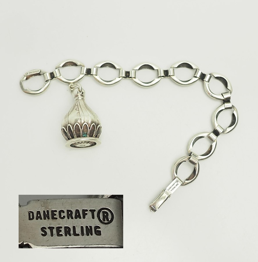Danecraft vintage sterling silver modern link bracelet with jug charm