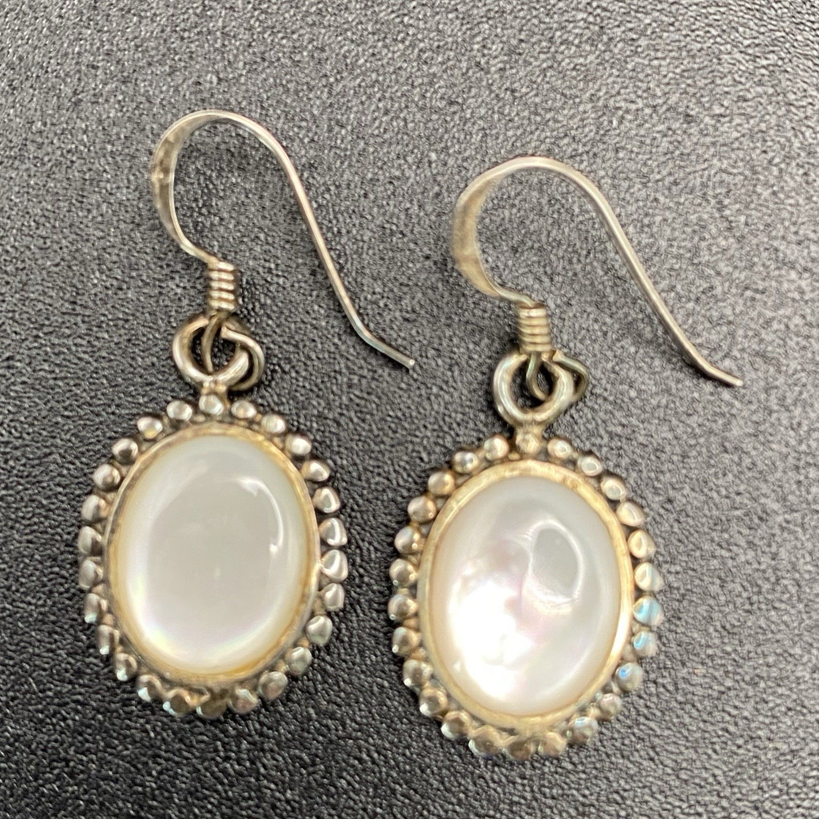 925 Sterling Silver Mother Of Pearl Silver Tone Vintage Earrings Fish Hook