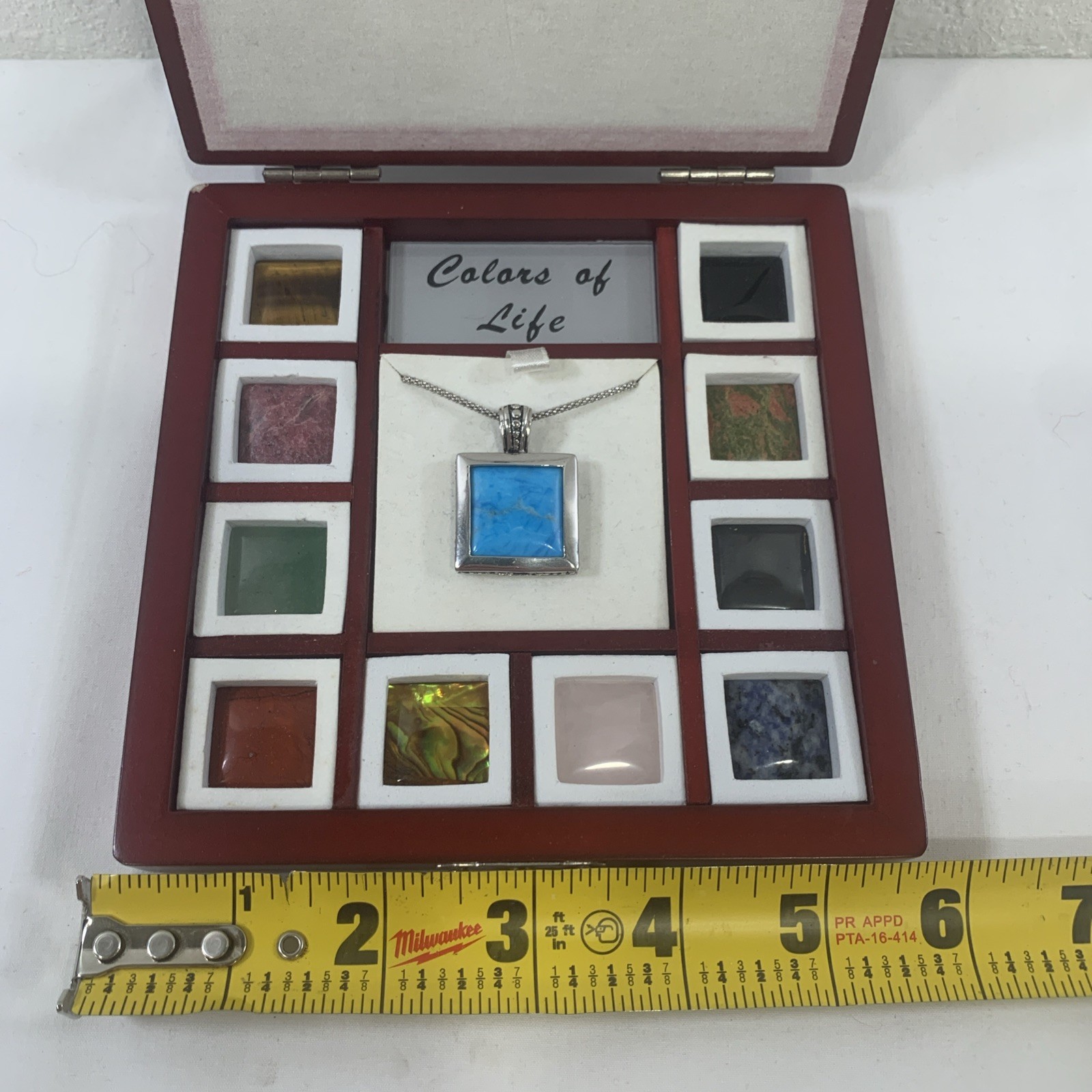 Vintage interchangeable square pendant- Sterling silver W/case & 11 Gems