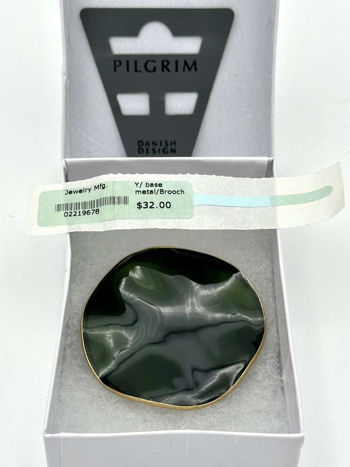 Pilgrim Brooch “Emerald Green” Enamel Pin Metal Backing Wavy From Denmark 1.5”