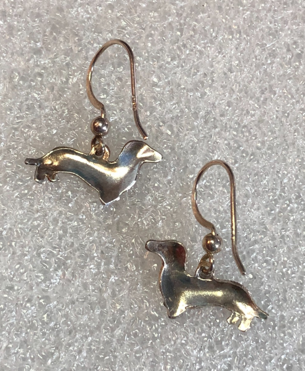 Vintage Sterling Silver Dachshund DOG Earrings Enamel Zarah Jul Pinkham 925 7794