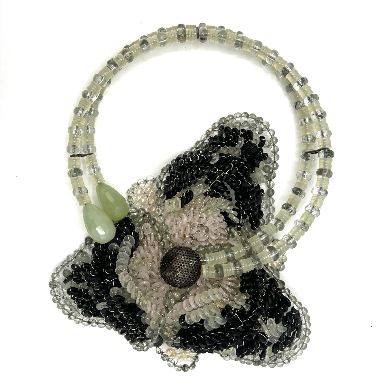 Daniele Cornaggia Designer Beaded Woven Choker Necklace – Assymetrical Statement