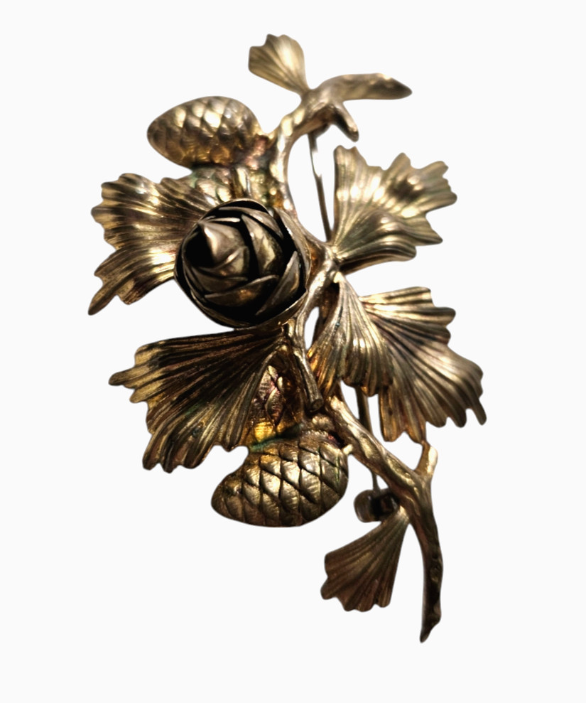 Vintage Textured Brass Articulated Pine Cone Branch Brooch/Pin~2.5″ X 1 5/8″