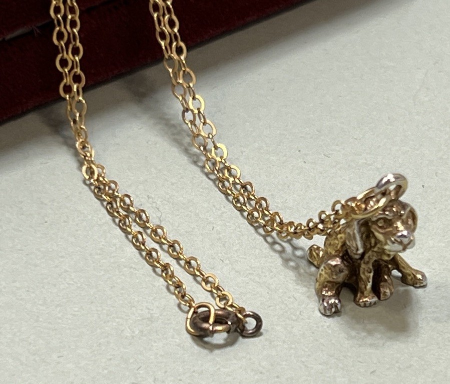 Vintage Cocker Spaniel Dog Pendant Necklace 1/20 Gold Filled 18”Gold Tone .5”