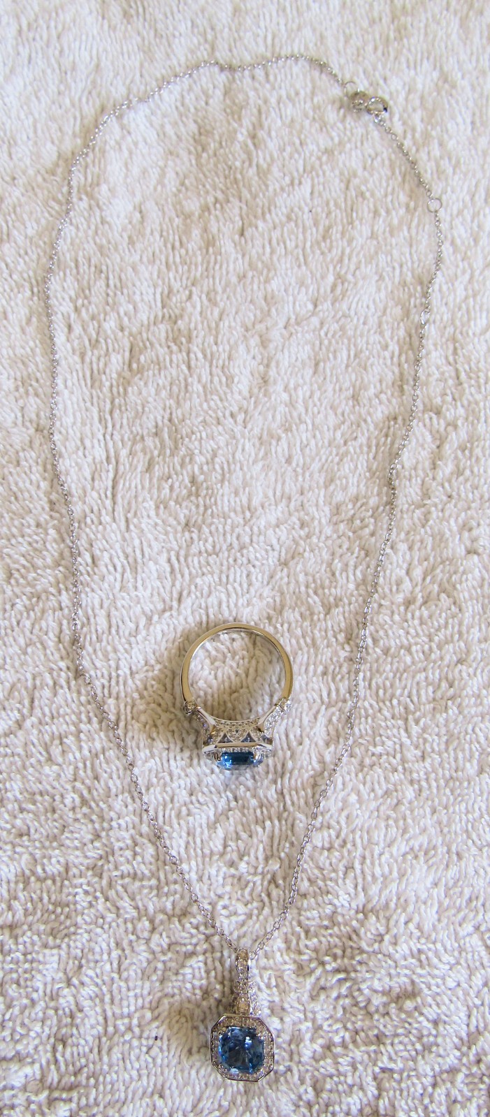Sterling Silver & Faceted Blue Stone & Cubic Zirconia Matching Pendant & Ring