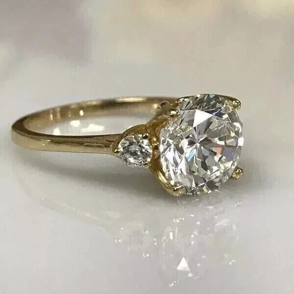 2.25Ct Round Cut Lab Created Diamond 14K Yellow Gold Finish Engagement Ring
