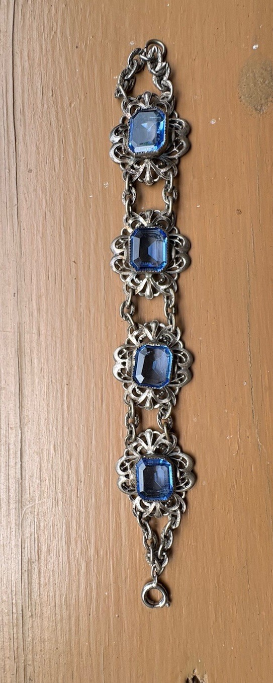 Blue Czech Glass Antique Bracelet Rare! Beautiful Condition! Estate Jewelry