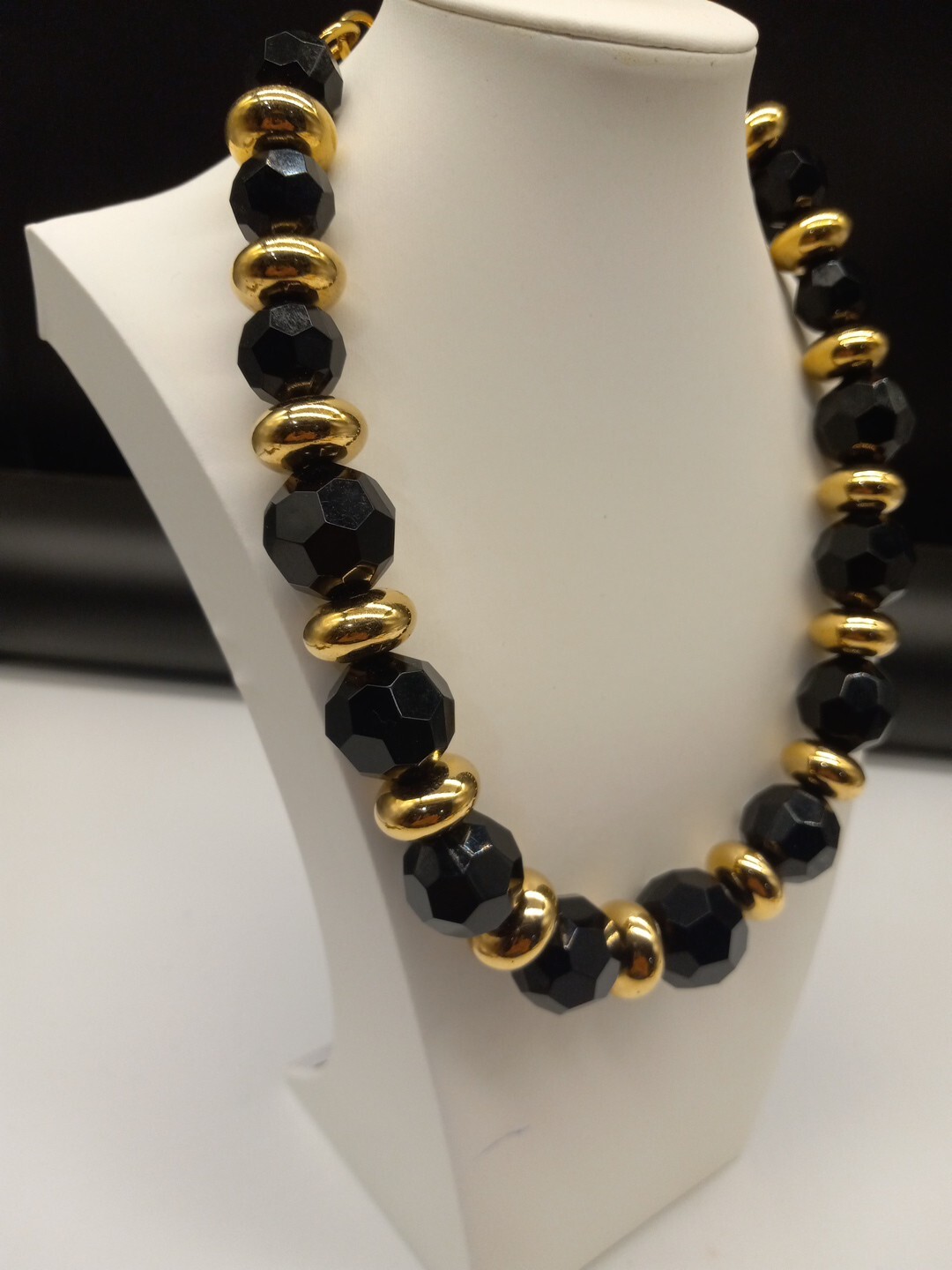 Givenchy Runway Couture Black Faceted Round Lucite Gold Tone Accents Necklace