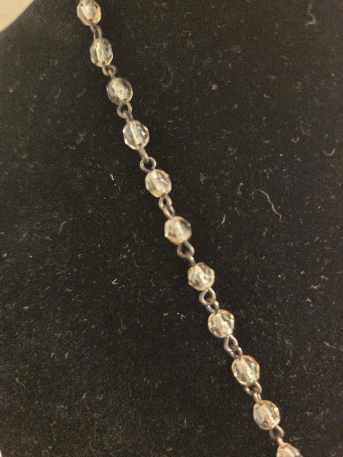 Vintage Enamel Turquoise Rose On Gray Beaded Necklace