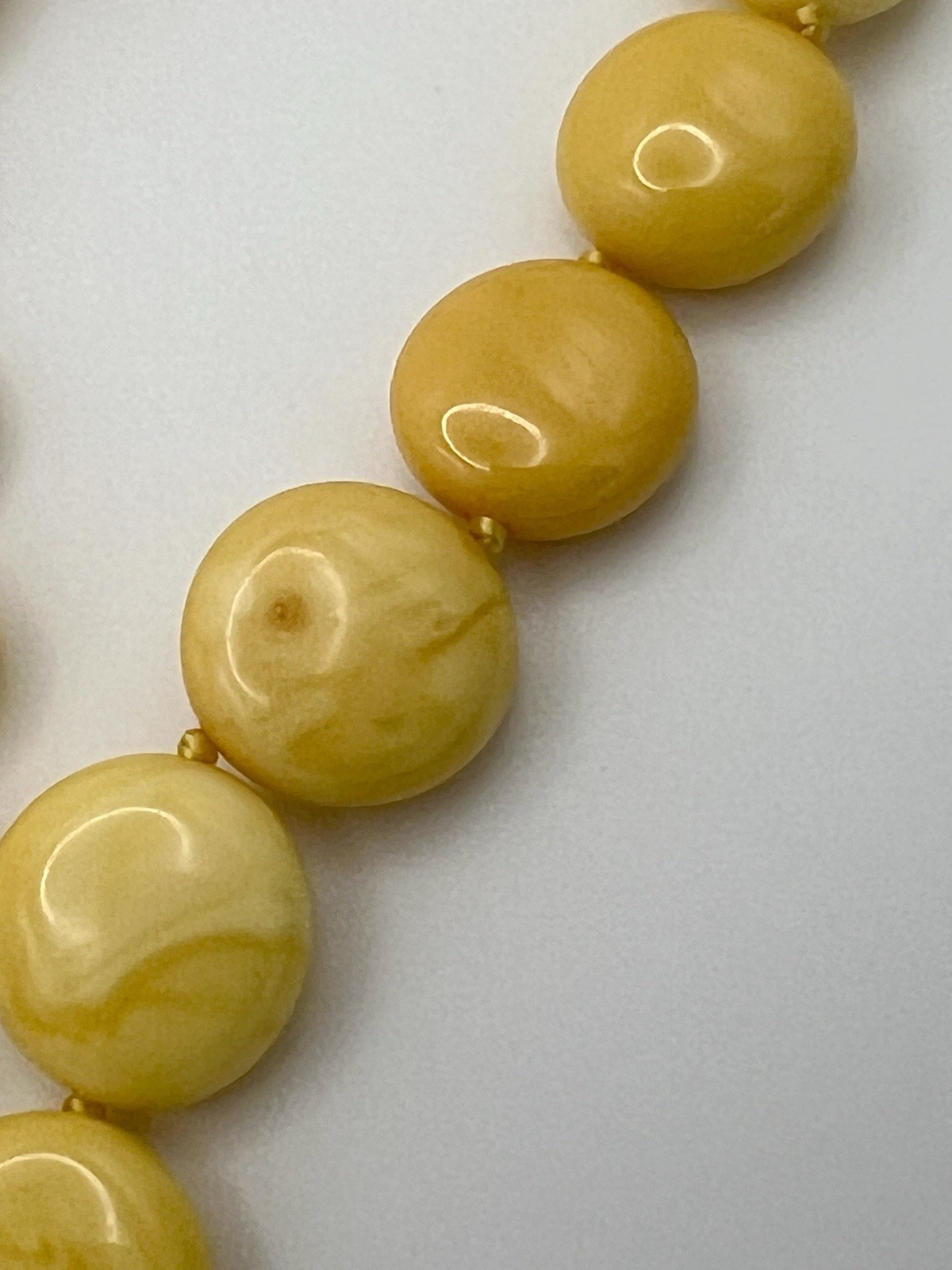 Butterscotch/Egg Yolk Baltic Amber Disk Bead 17-3/4” Necklace 20.8g