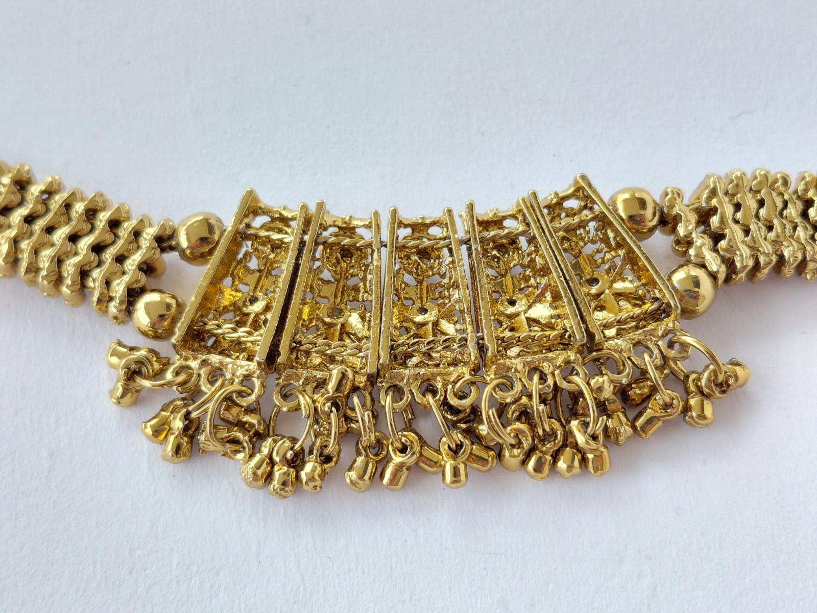 Vintage Necklace Indian Kundan Bridal Choker Adjustable Gold Tone Rhinestone