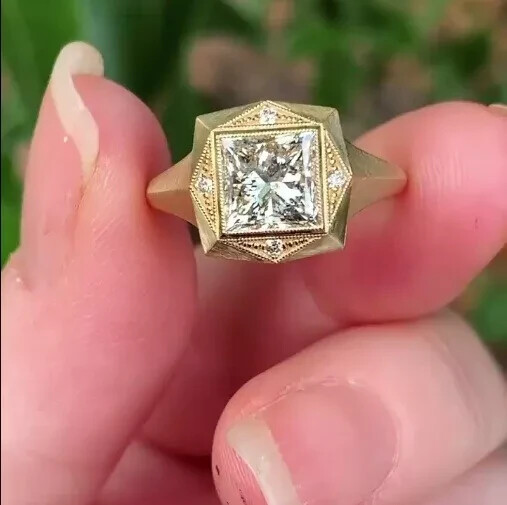 Art Deco Style 2Ct Princess Cut Lab Created Diamond 14K Gold FN Engagement Ring