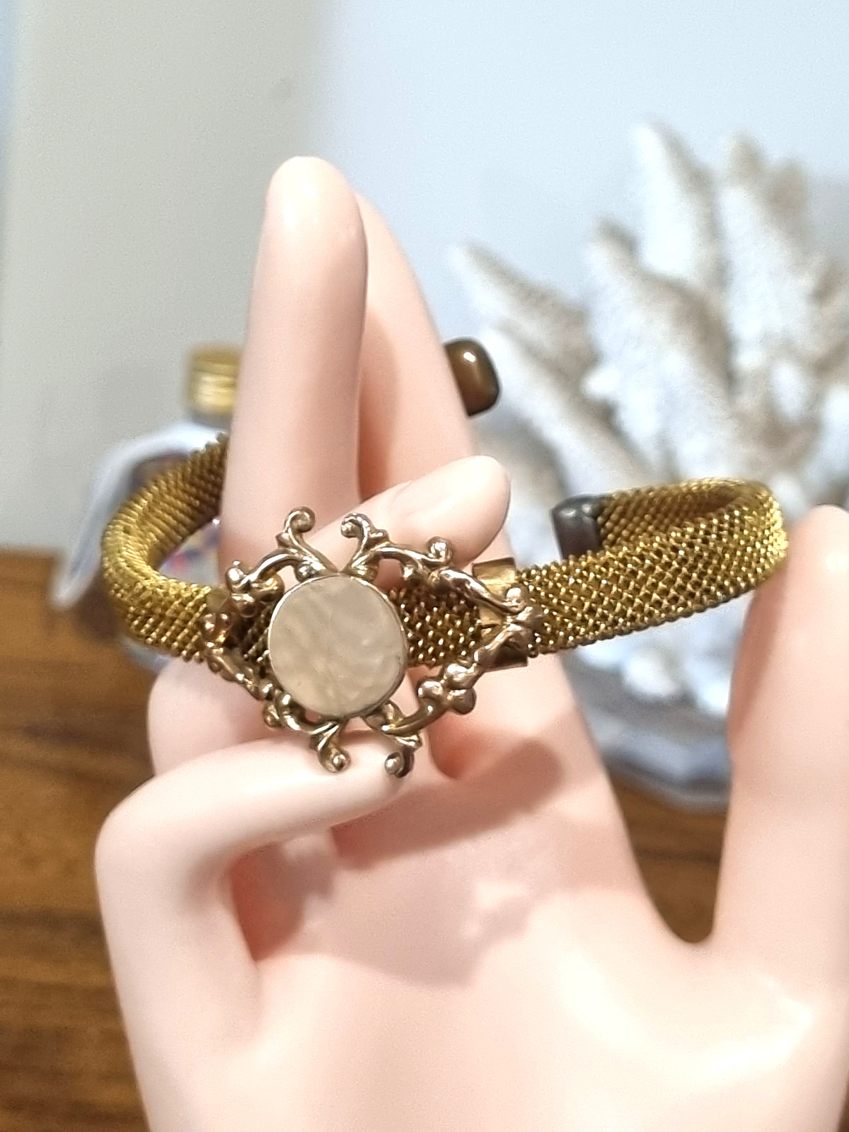 Antique Victorian Gold Mesh Fill Bracelet Bangle Name plate See Video