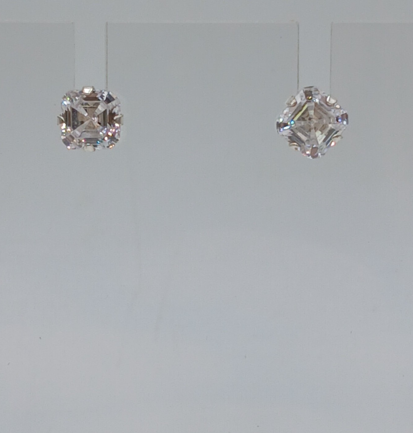 VTG 925 STS Square 6mm CZ Stud Earrings Sterling Silver 1g Asscher Cut Estate