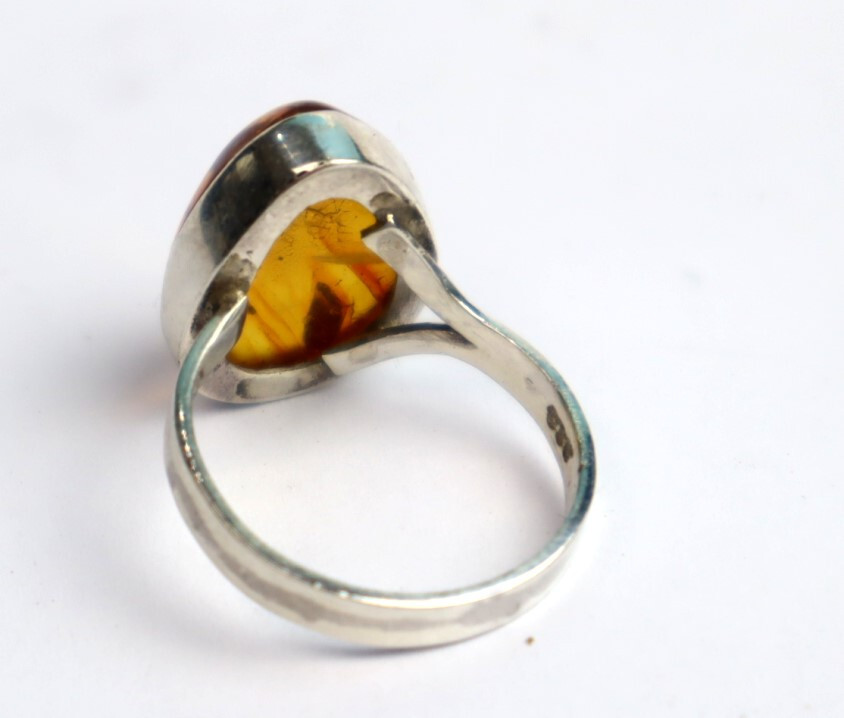 Exquisite Natural Light Yellow Amber .925 Sterling Silver Ring #8