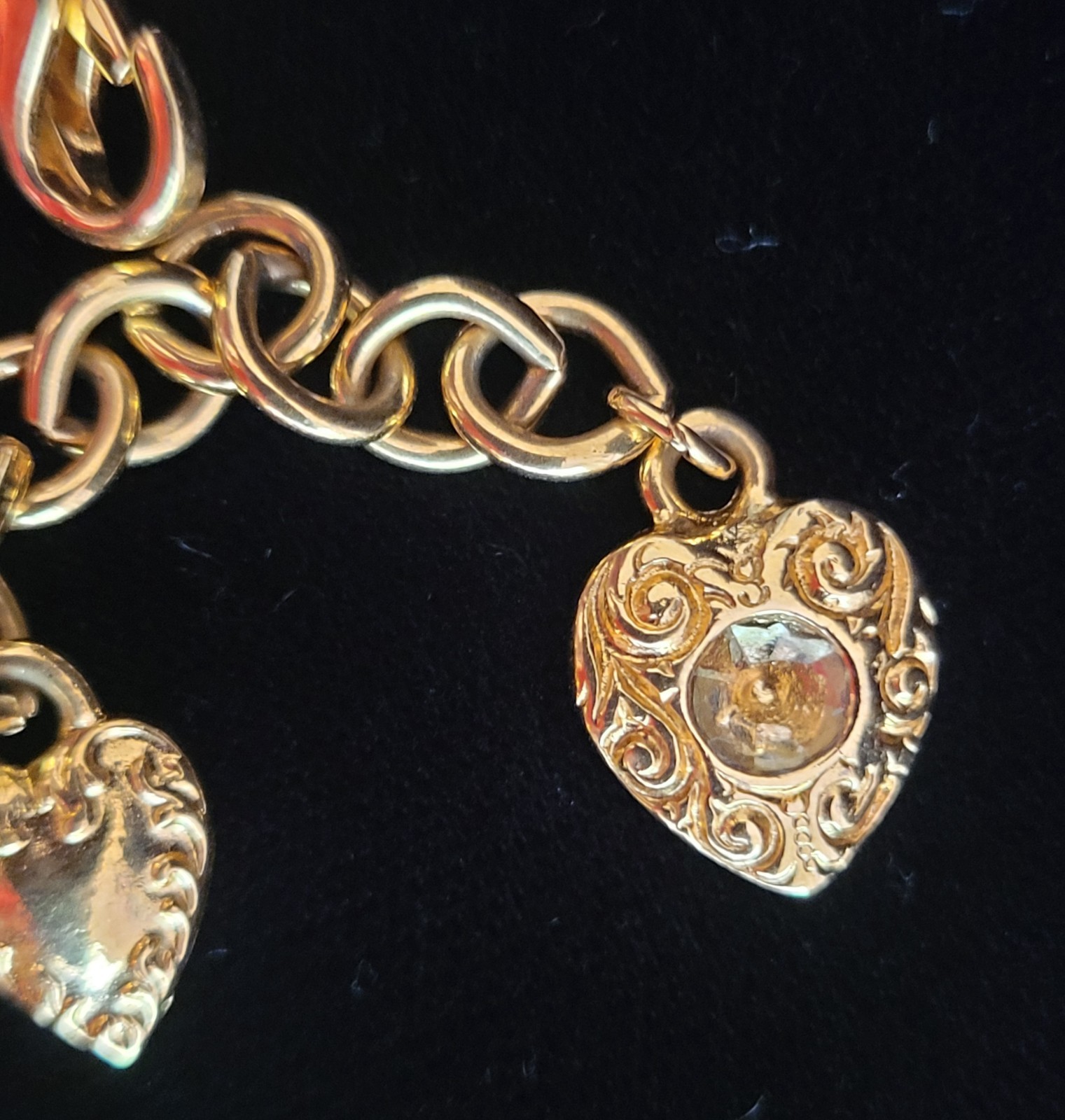 Vintage 1990s Kirk’s Folly Cat Charm Bracelet Gold Tone Rhinestones Cat Lady