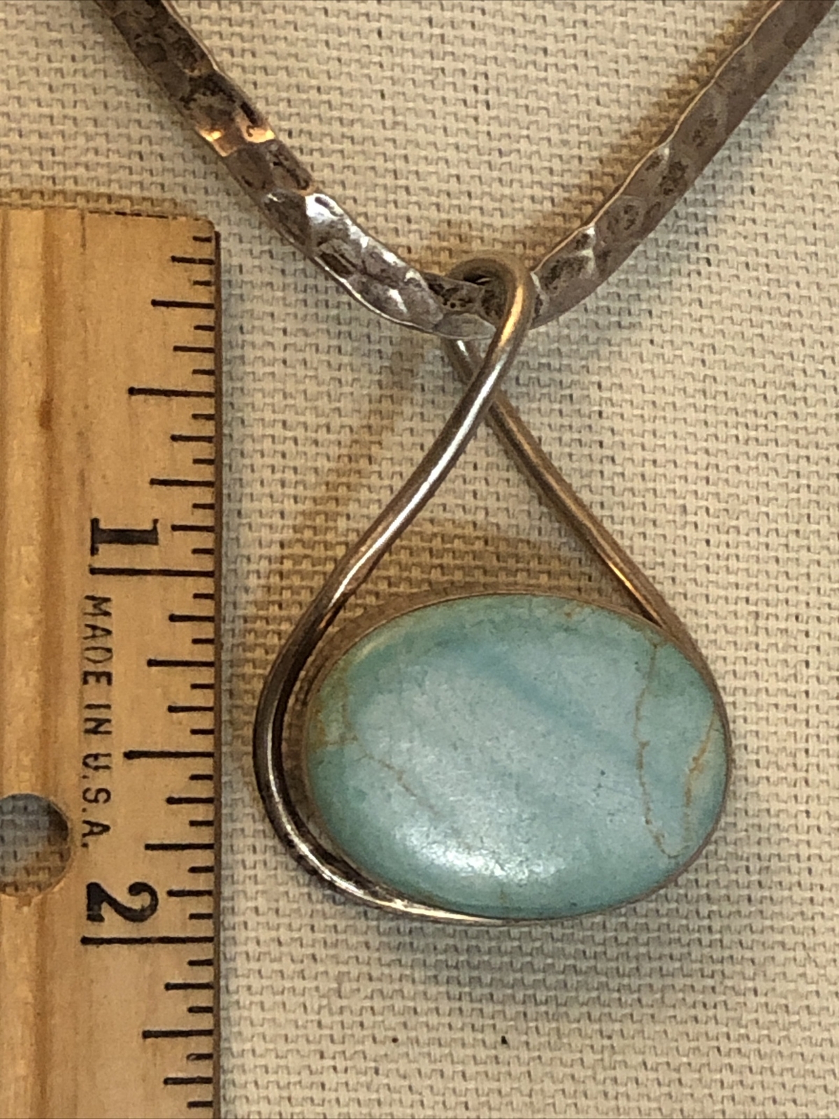 2. Vintage 925 Sterling Blue Stone Hammered V Wire Choker Necklace 44.4g, 15″