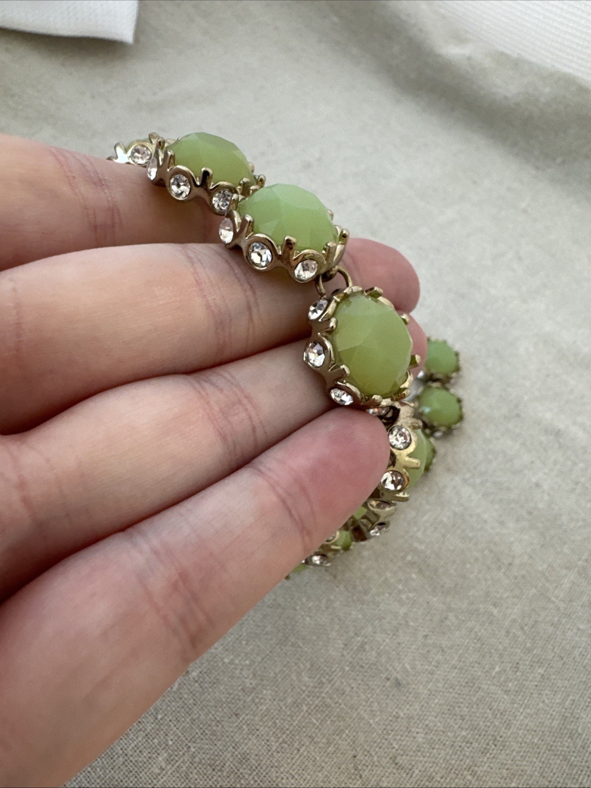 GORGEOUS! Green Lucite? Gold Victorian Revival chain Necklace Metal Jewelry Boho