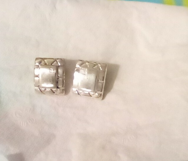 Vintage Givenchy Silver Square w/ 4Gs Logo Paris NY Signature 1980s Earrings