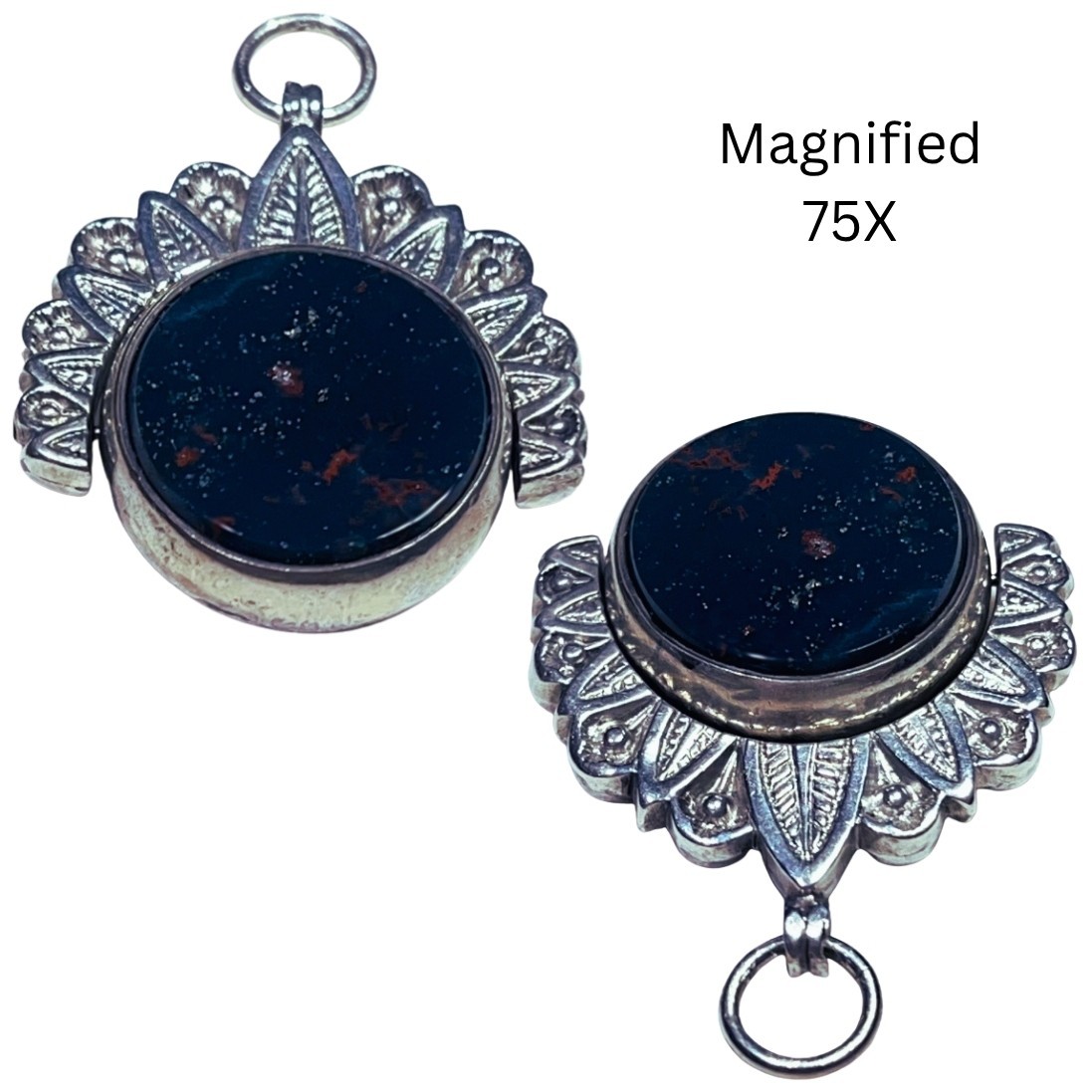 Antique 1800’s Victorian Bloodstone + Carnelian Fob Pendant *Birmingham Silver*