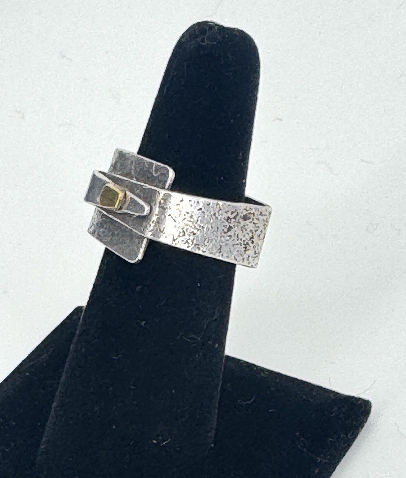 Vintage Modernist Sterling Silver Artisan Square Ring