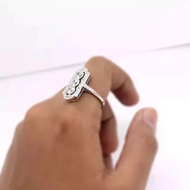 4Ct Art Deco Vintage Style Lab Created Diamond Engagement 14K White Gold FN Ring