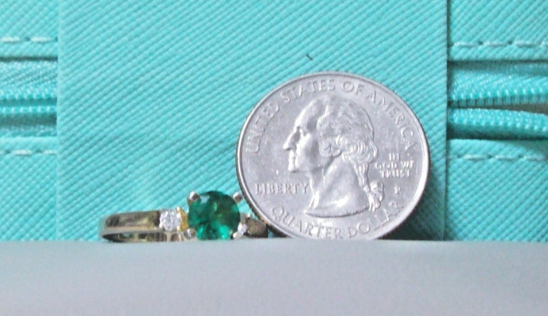 Vintage 14kt Gold Plated 925 Sterling Silver Emerald Solitaire and CZ Ring