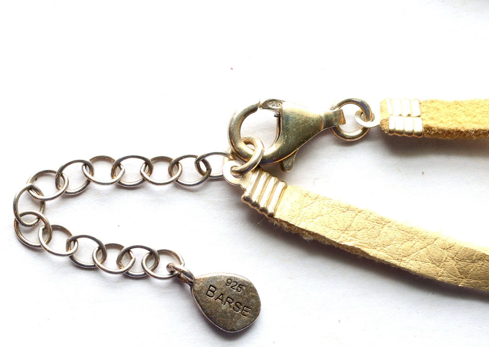 BARSE Sterling Necklace 20″ Suede Green Faceted Pendant Beads .925 Silver VTG