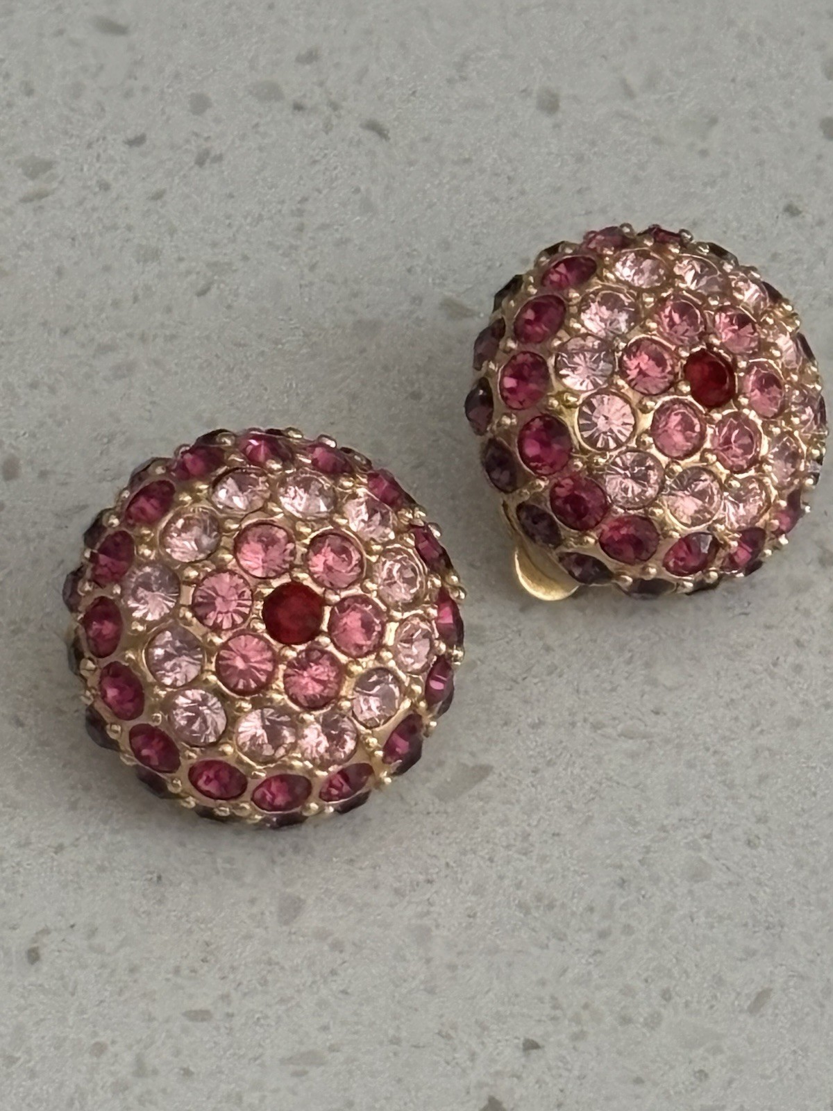 Joan Rivers Gold Round Pink & Red Rhinestone Clip-On Earrings