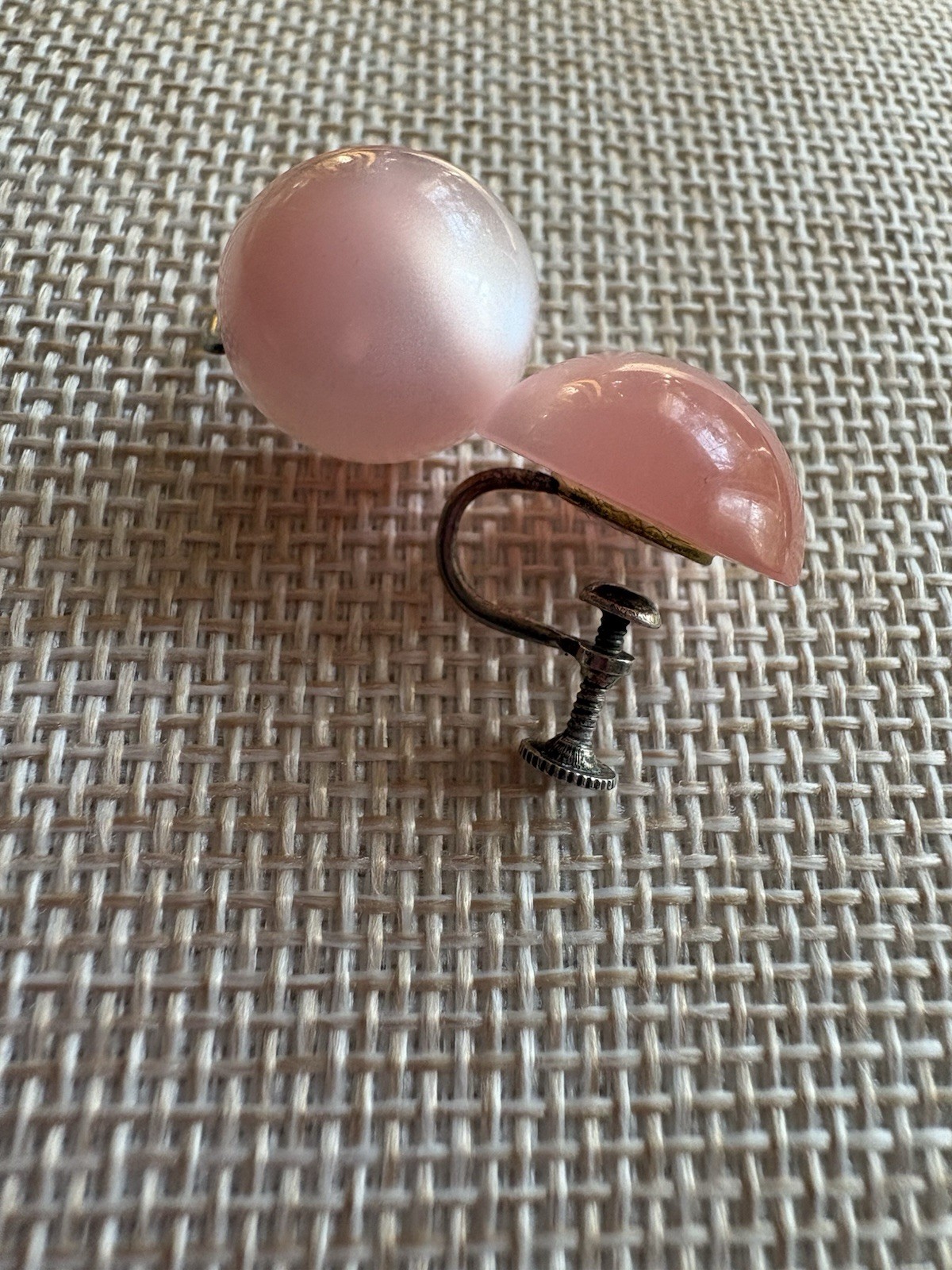Vintage Pretty Pink moon glow Sterling silver screw back earrings