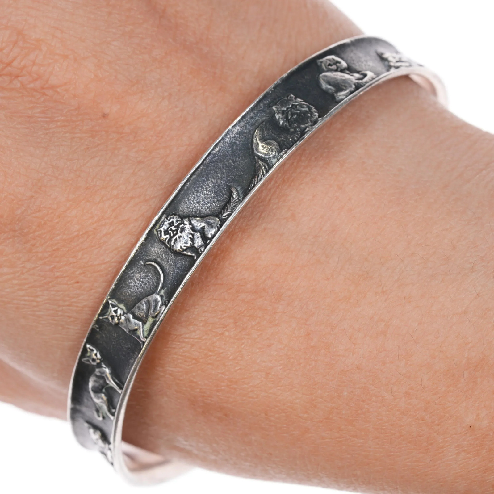 8″ Retired James Avery Sterling Exotic Cats bangle bracelet