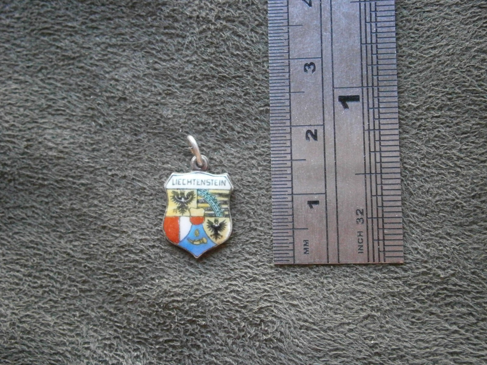 Liechtenstein Vintage B&B 800 Silver Enamel Travel Shield Bracelet Charm 1.3g c